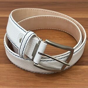 Roger Ximenez White French Calf Pebbled Leather Belt Brass Buckle Mens 36-40
